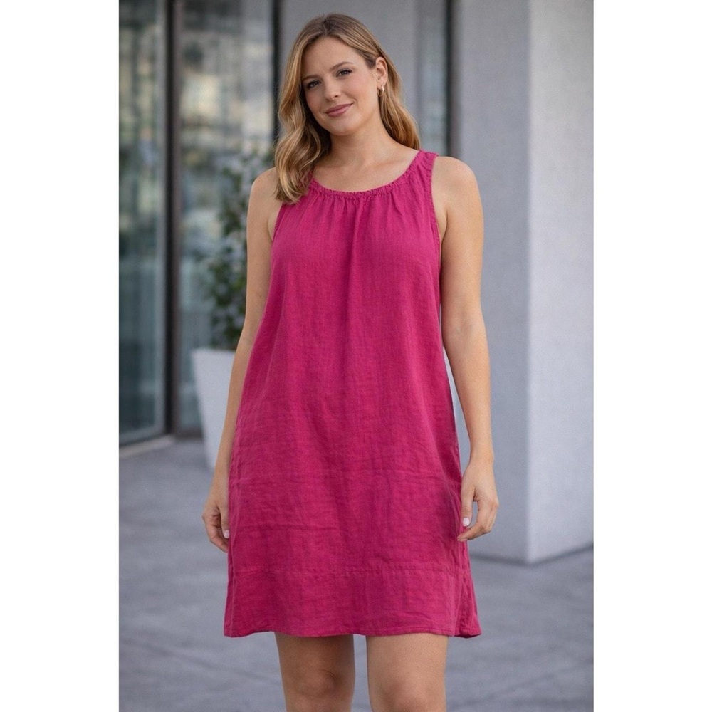 Francesca Bettini Magenta Pink Linen Sleeveless Swing Dress, Size S
